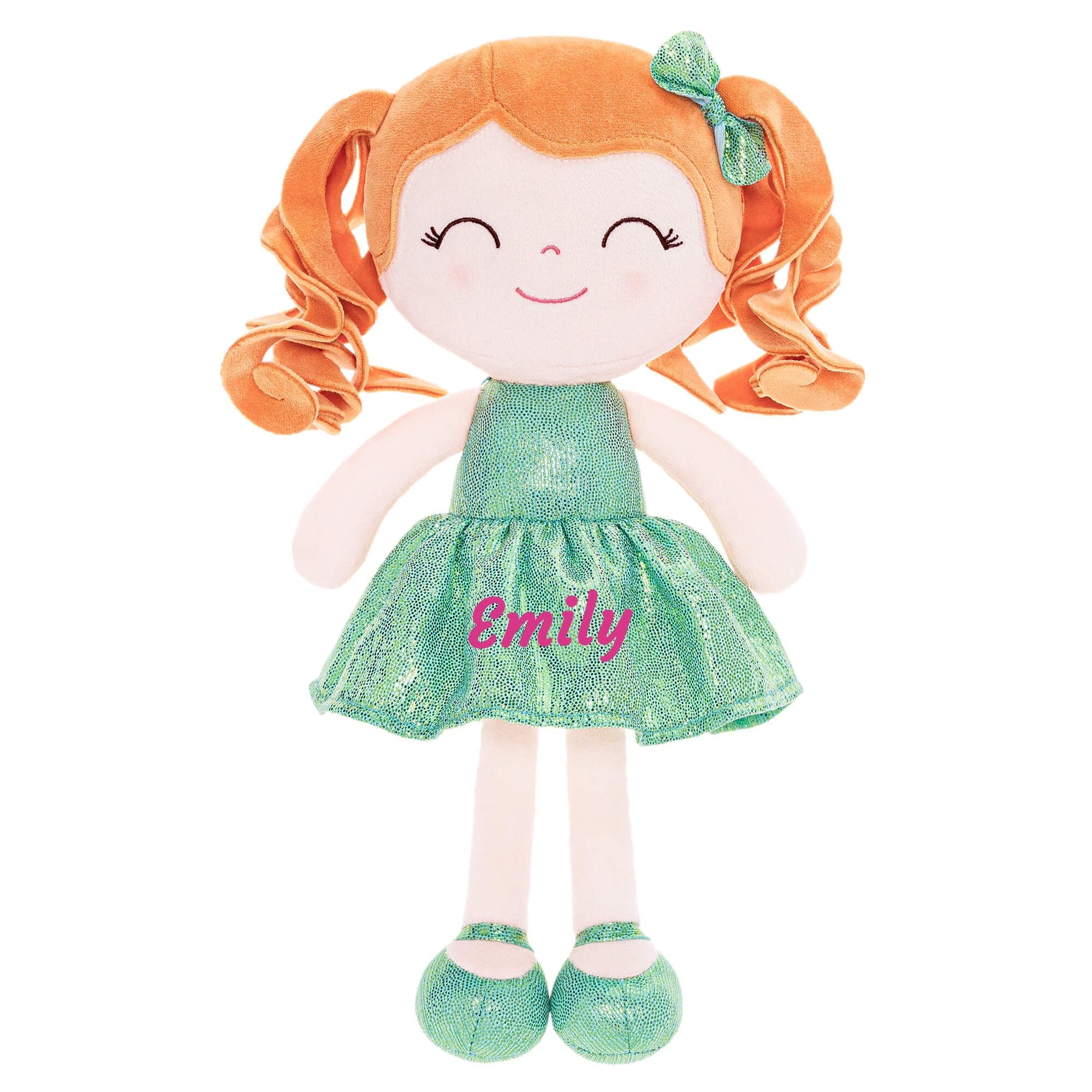 Gloveleya 12 - inch Personalized Curly Hair Dolls Glitter Pinstripe Dress Green - Gloveleya Official