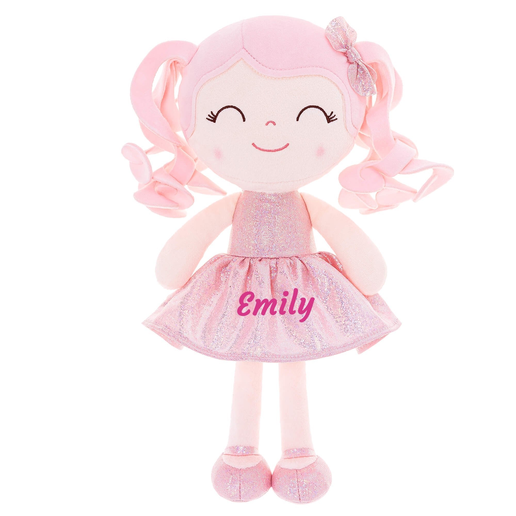 Gloveleya 12 - inch Personalized Curly Hair Dolls Glitter Pinstripe Dress Pink - Gloveleya Official