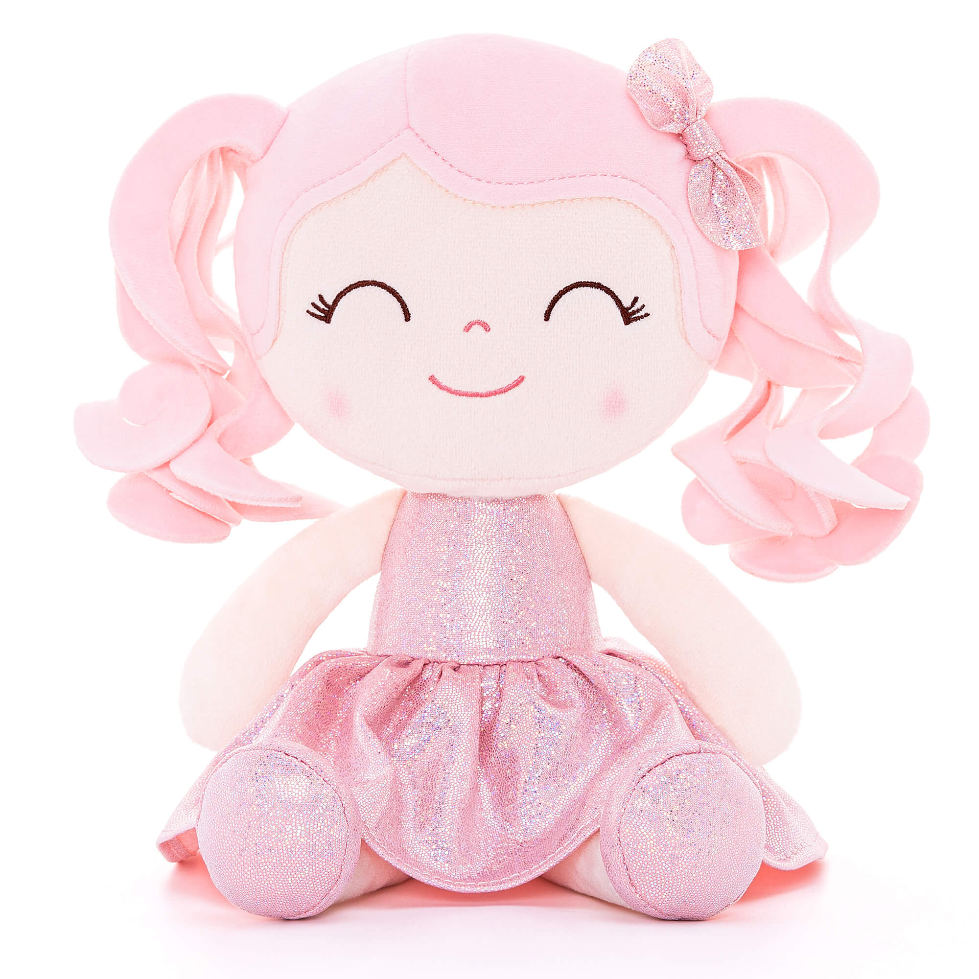 Gloveleya 12 - inch Personalized Curly Hair Dolls Glitter Pinstripe Dress Pink - Gloveleya Official