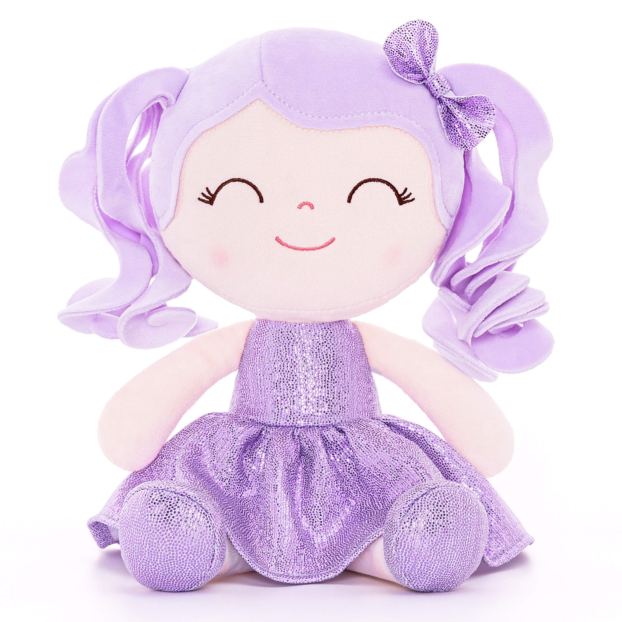 Gloveleya 12 - inch Personalized Curly Hair Dolls Glitter Pinstripe Dress Purple - Gloveleya Official