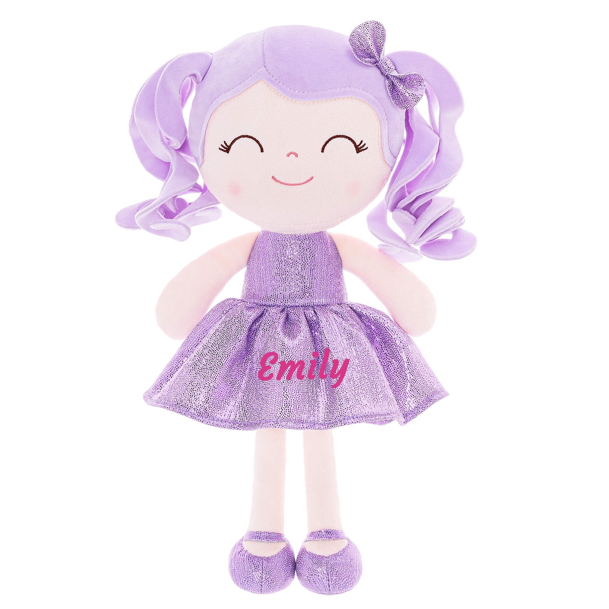 Gloveleya 12 - inch Personalized Curly Hair Dolls Glitter Pinstripe Dress Purple - Gloveleya Official