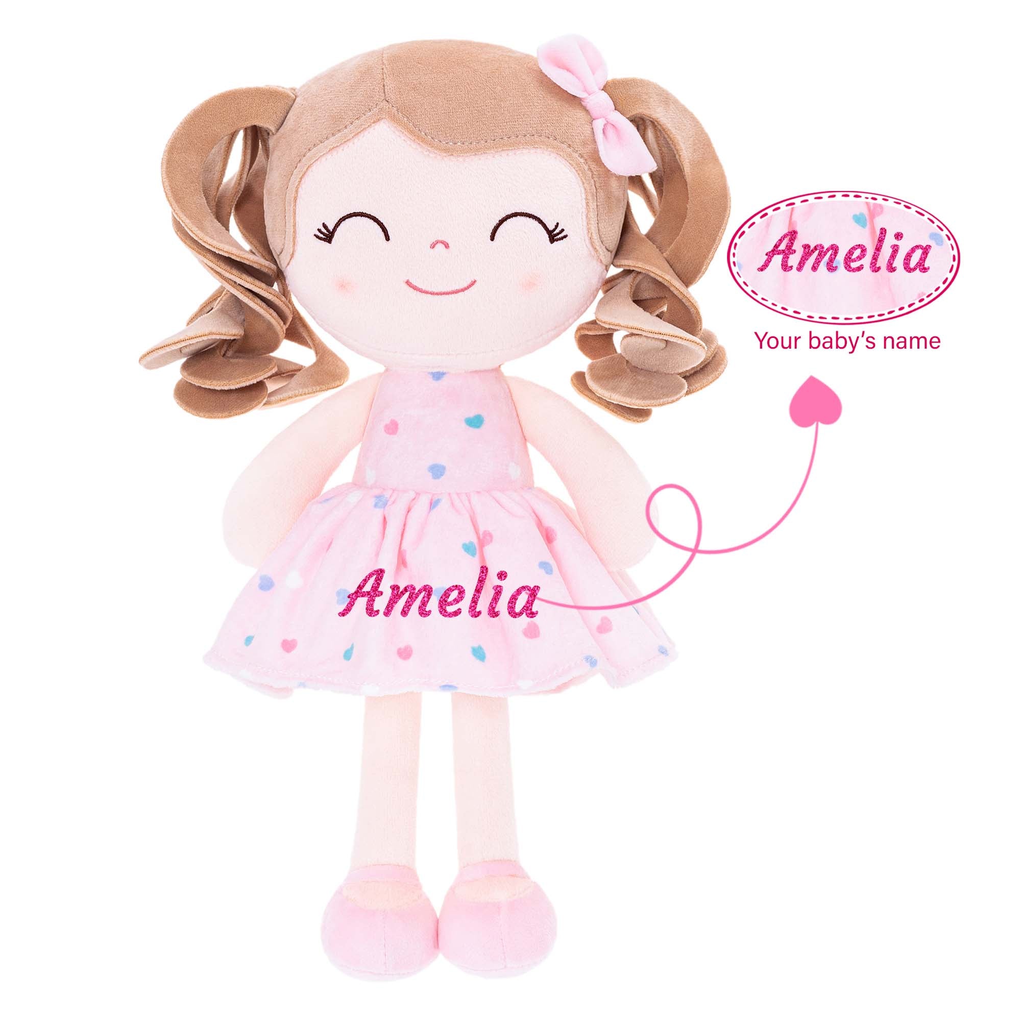 Gloveleya 12 - inch Personalized Curly Hair Dolls Love Heart Dress Pink - Gloveleya Official