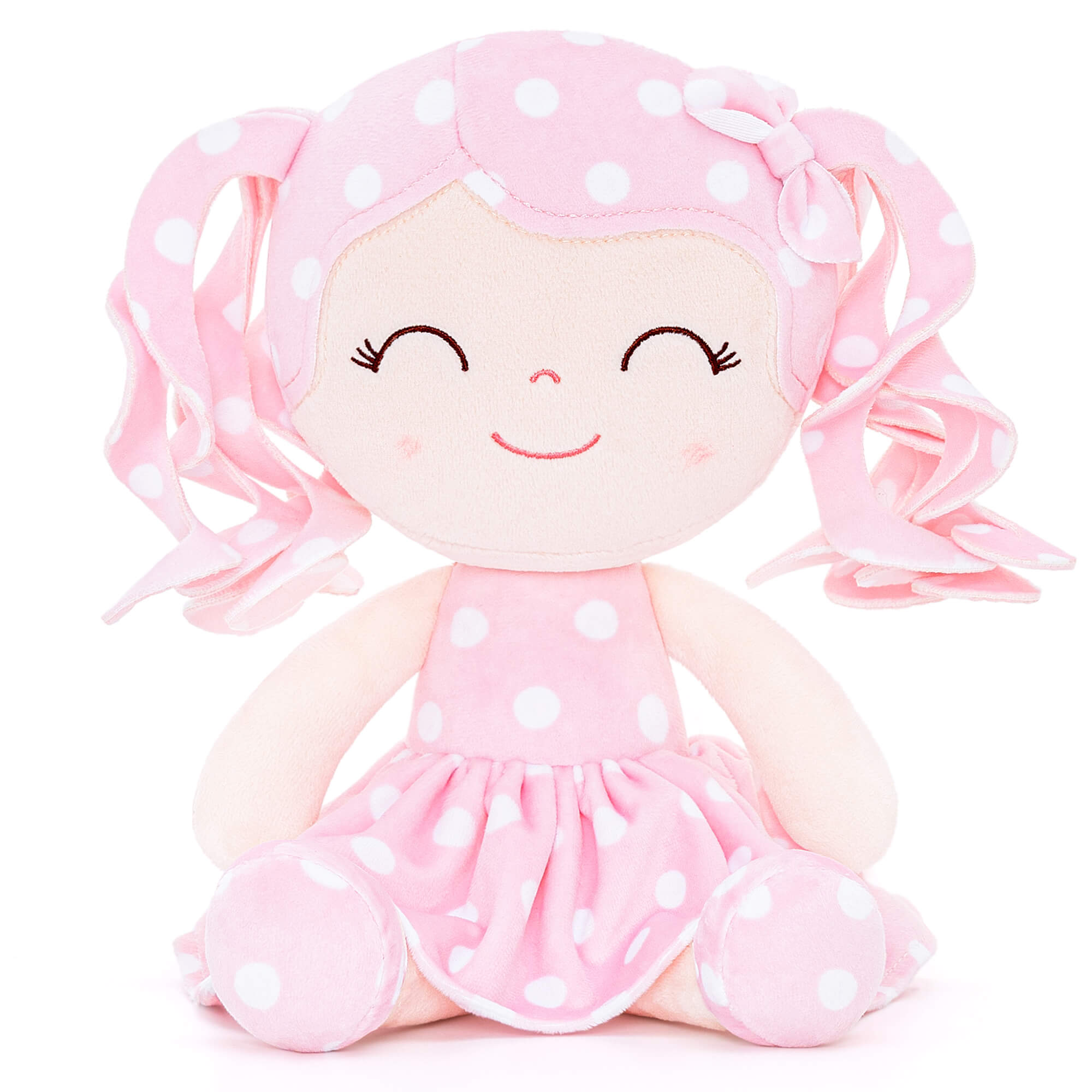 Gloveleya 12 - inch Personalized Curly Hair Dolls Polka Dot Dress Pink - Gloveleya Official