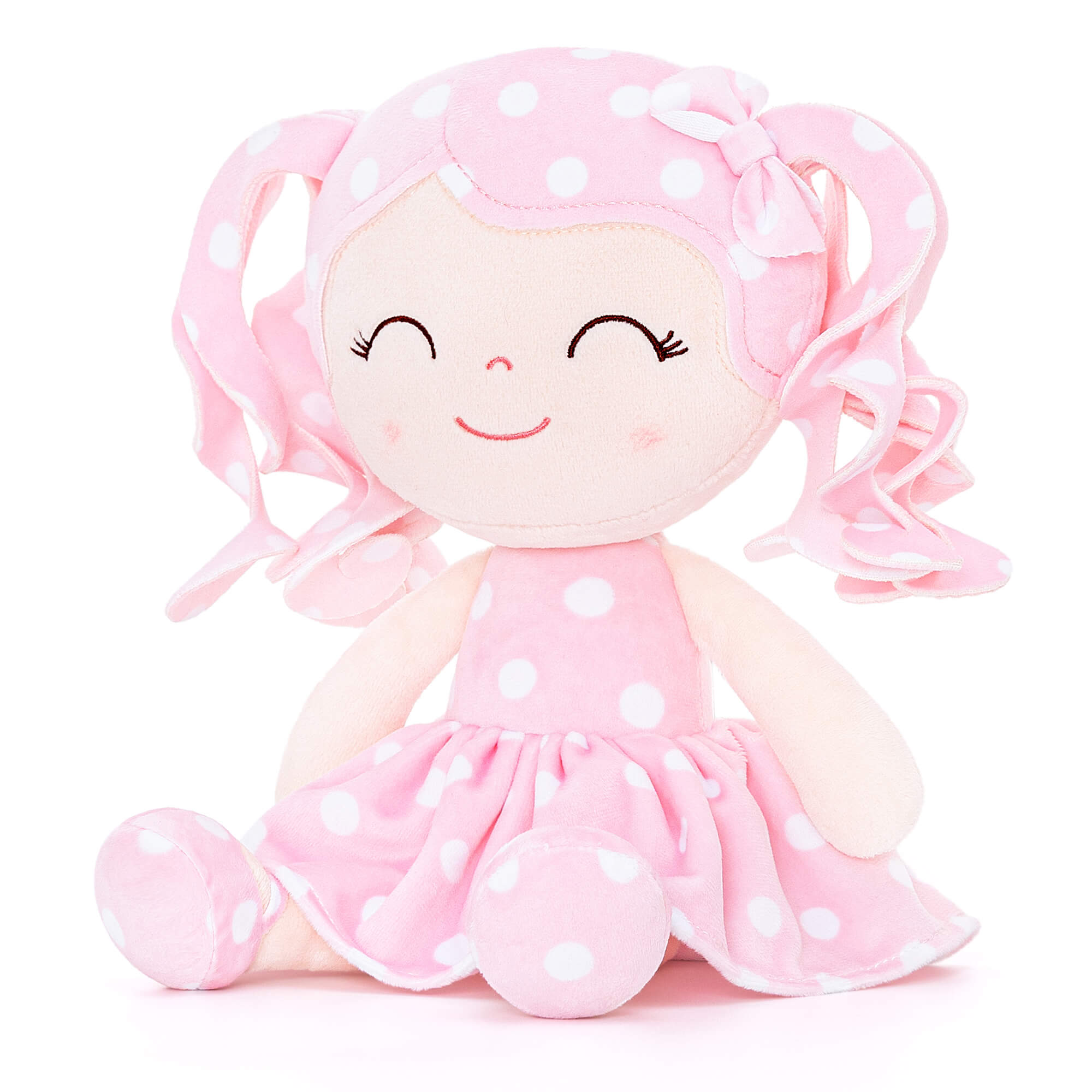 Gloveleya 12 - inch Personalized Curly Hair Dolls Polka Dot Dress Pink - Gloveleya Official