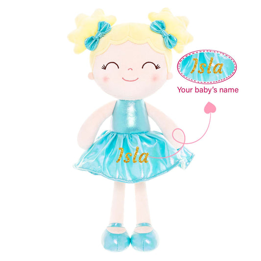 Gloveleya 12 - inch Personalized Plush Dolls Curly Haired Iridescent Girls - Aqua - Gloveleya Official