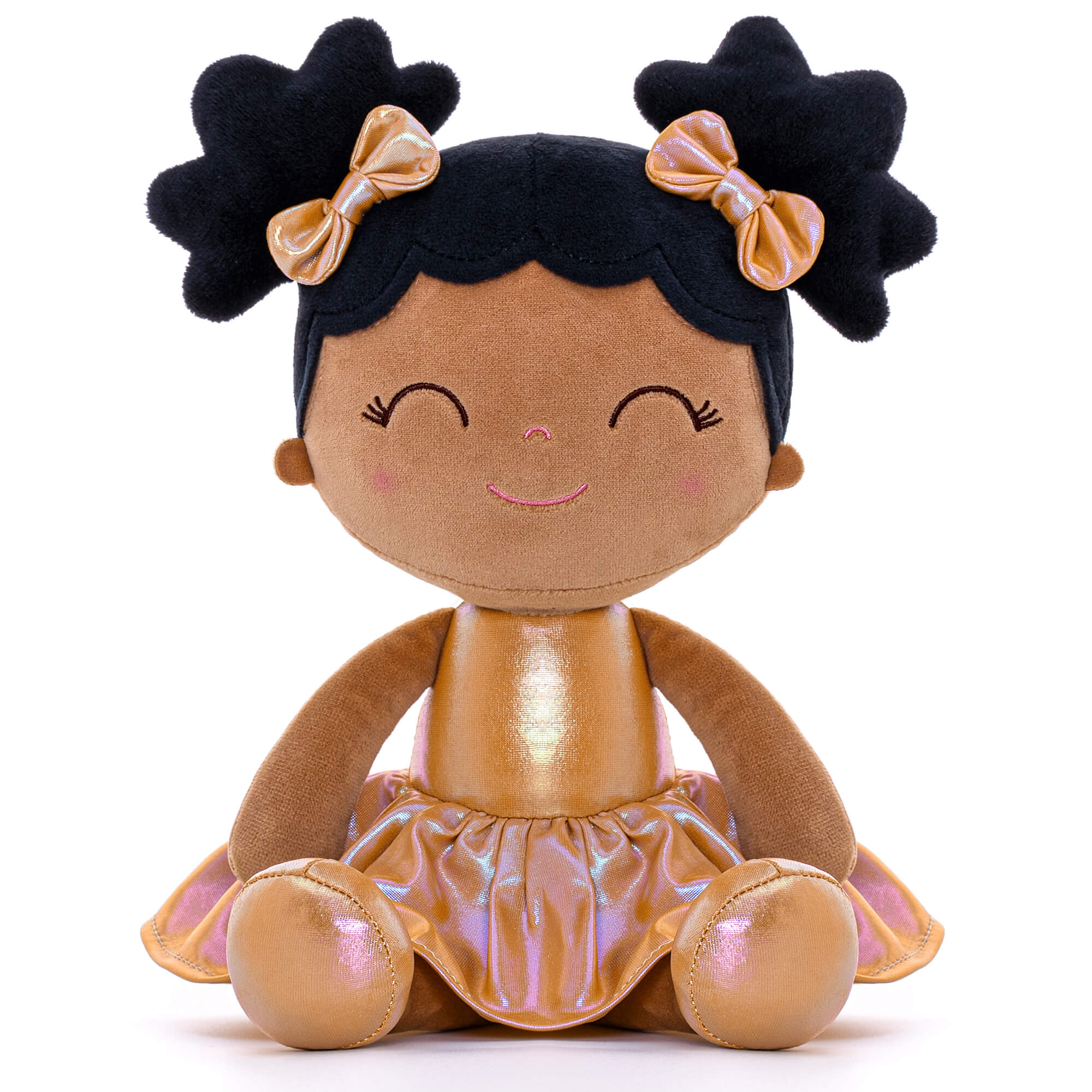 Gloveleya 12 - inch Personalized Plush Dolls Curly Haired Iridescent Girls - Tanned Gold - Gloveleya Official