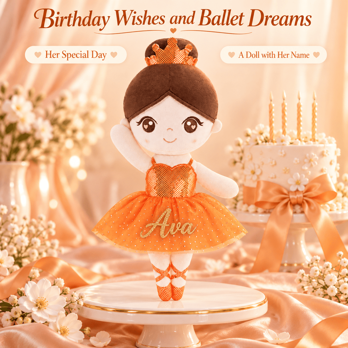 Gloveleya 13-inch Personalized Glass Ballet Girl Doll Orange - Gloveleya Official