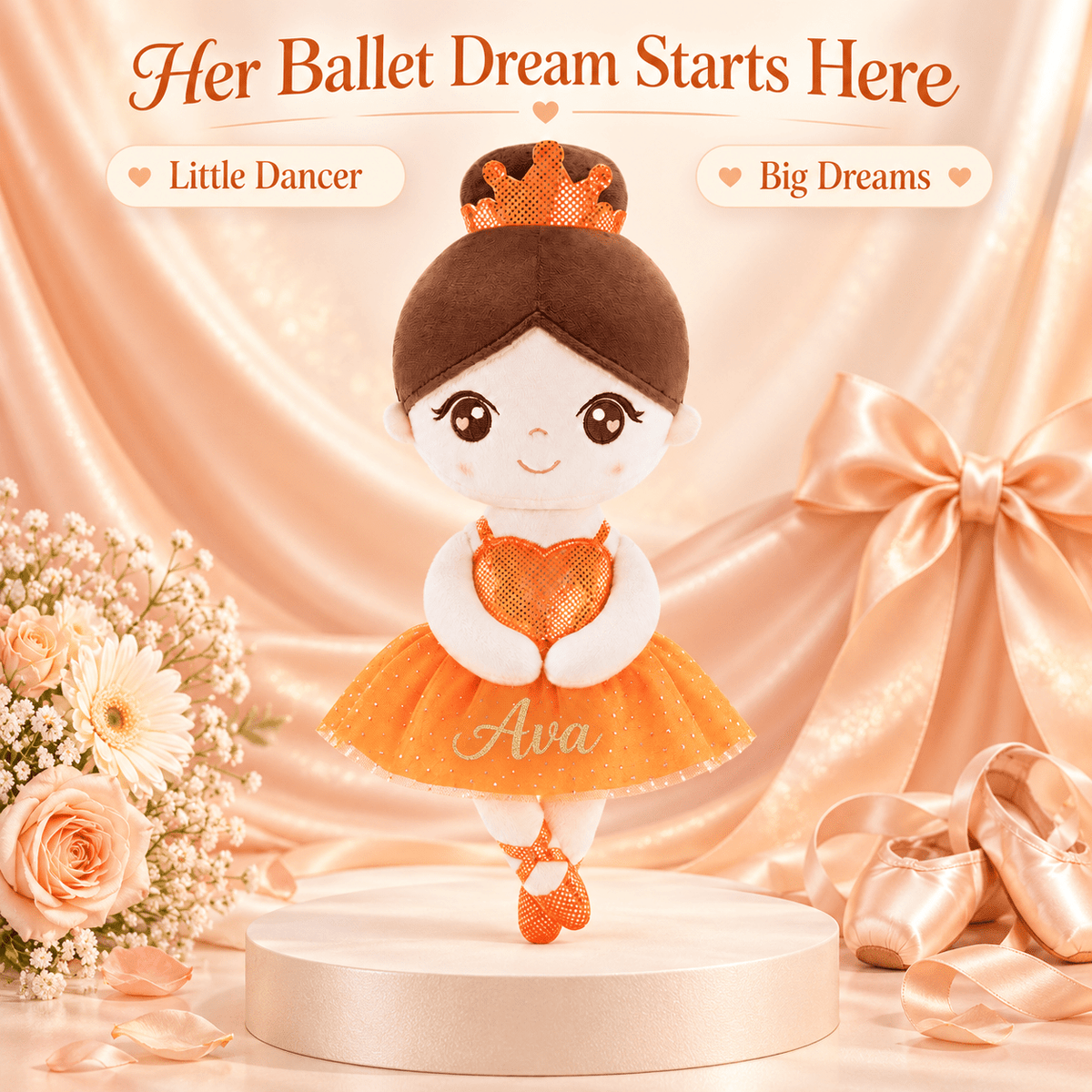 Gloveleya 13-inch Personalized Glass Ballet Girl Doll Orange - Gloveleya Official