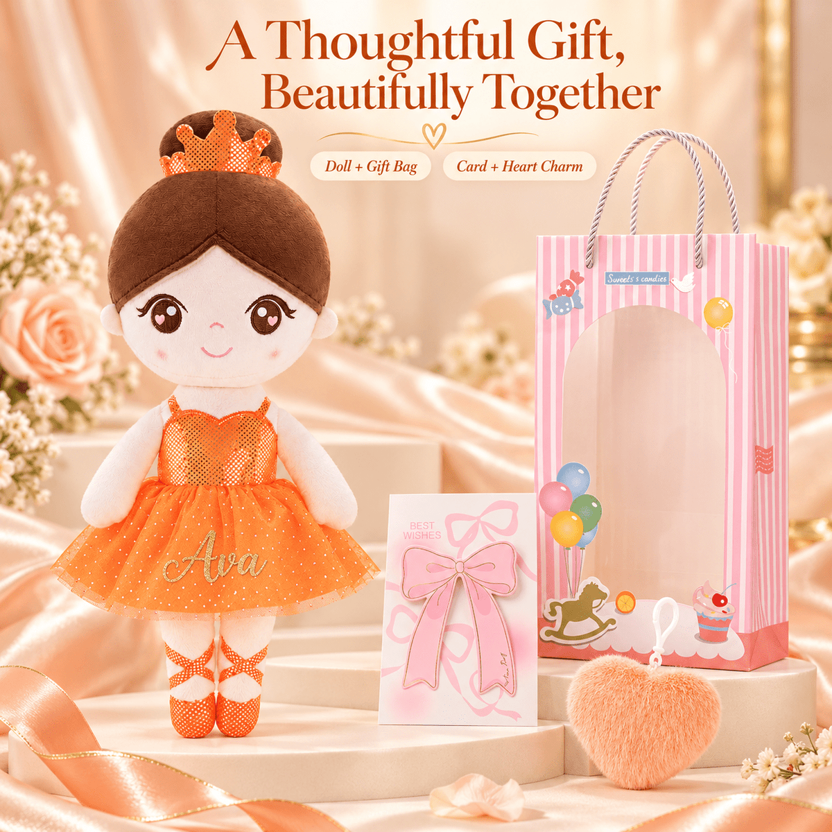 Gloveleya 13-inch Personalized Glass Ballet Girl Doll Orange - Gloveleya Official