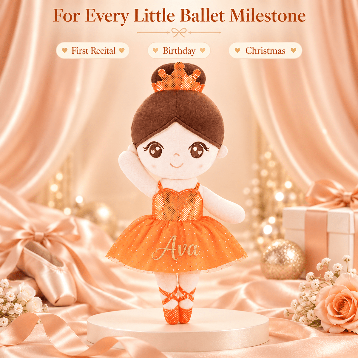 Gloveleya 13-inch Personalized Glass Ballet Girl Doll Orange - Gloveleya Official