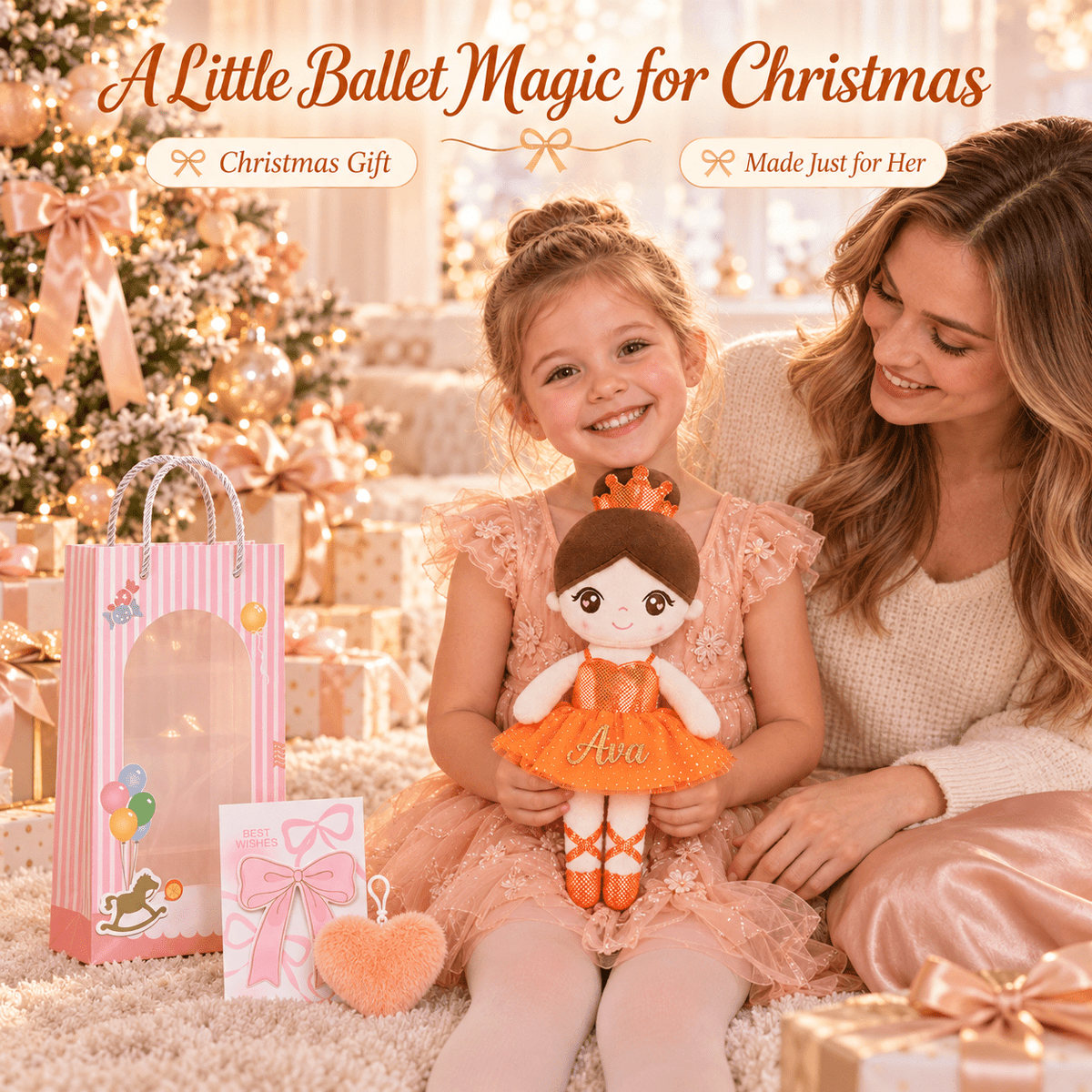 Gloveleya 13-inch Personalized Glass Ballet Girl Doll Orange - Gloveleya Official