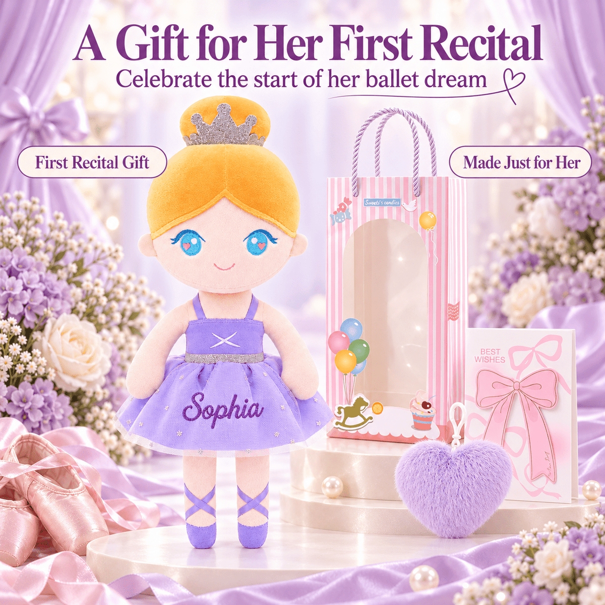 Gloveleya 13-inch Personalized Plush Dolls Ballerina Series Purple Ballet Dream - Gloveleya Official