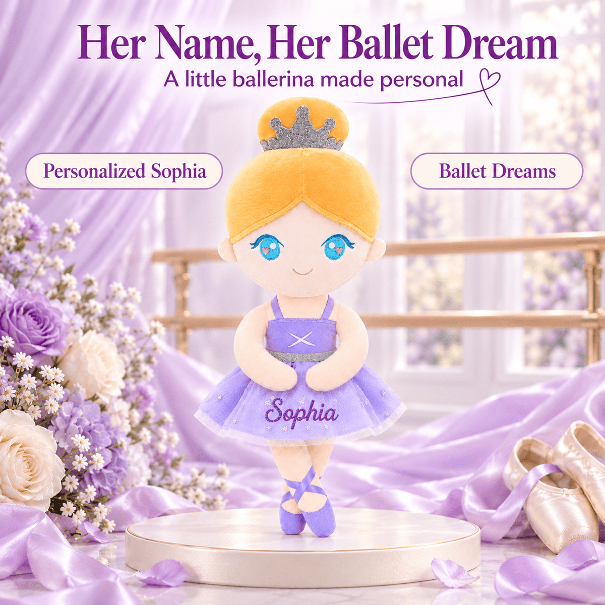 Gloveleya 13-inch Personalized Plush Dolls Ballerina Series Purple Ballet Dream - Gloveleya Official