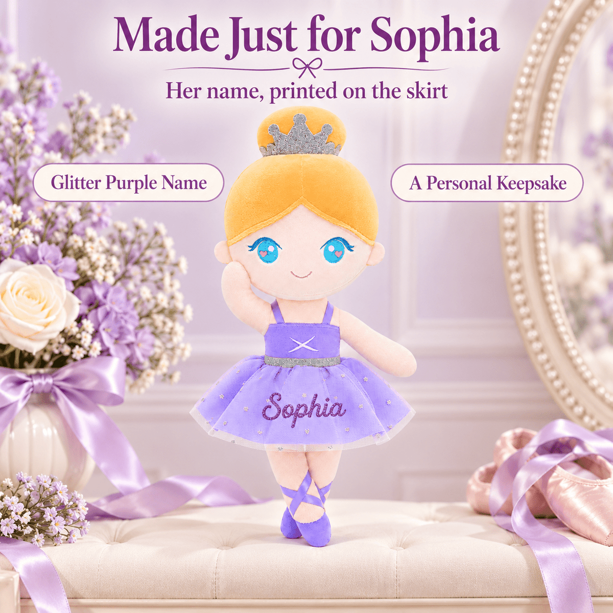 Gloveleya 13-inch Personalized Plush Dolls Ballerina Series Purple Ballet Dream - Gloveleya Official