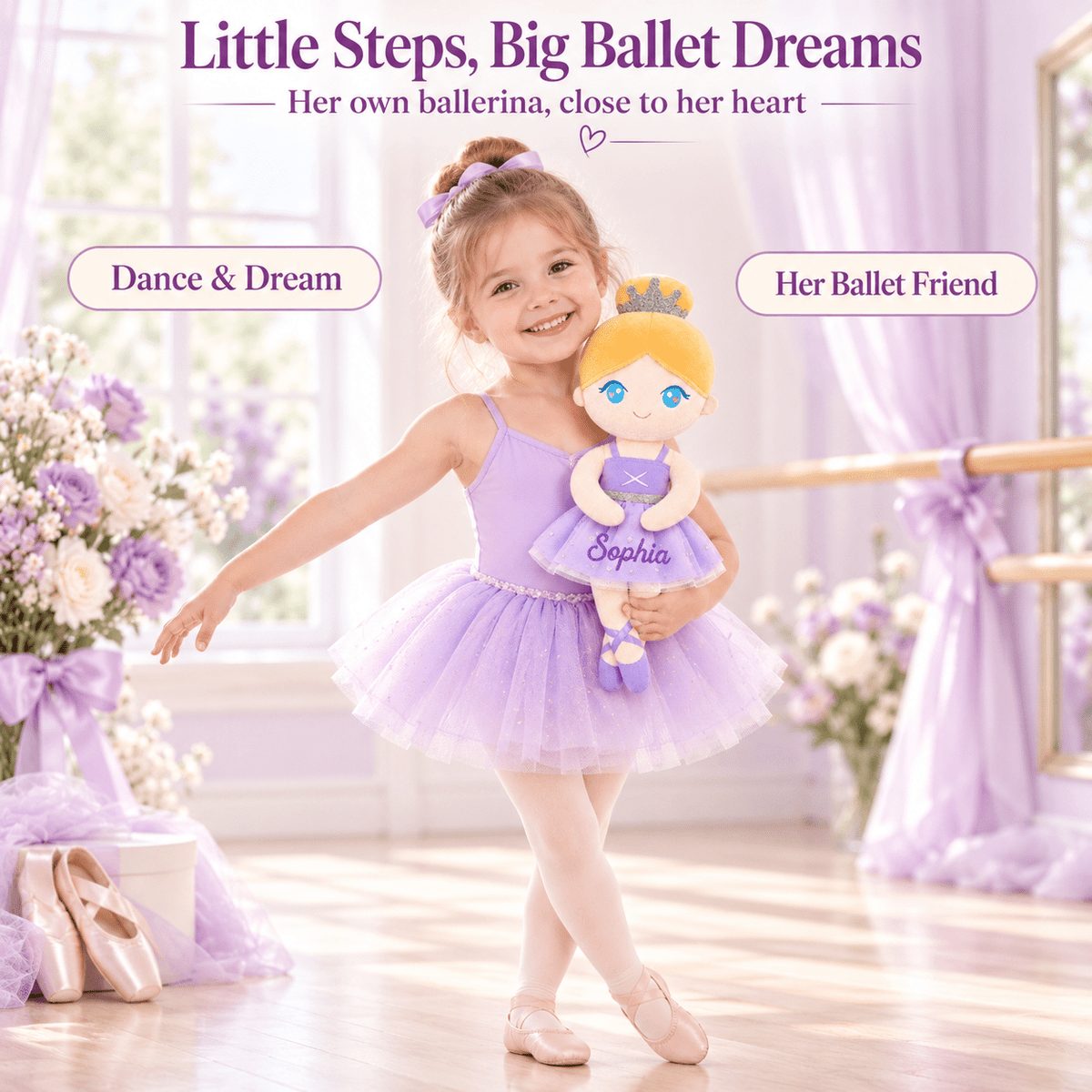 Gloveleya 13-inch Personalized Plush Dolls Ballerina Series Purple Ballet Dream - Gloveleya Official