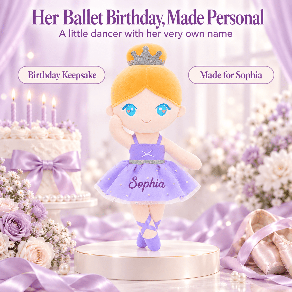 Gloveleya 13-inch Personalized Plush Dolls Ballerina Series Purple Ballet Dream - Gloveleya Official