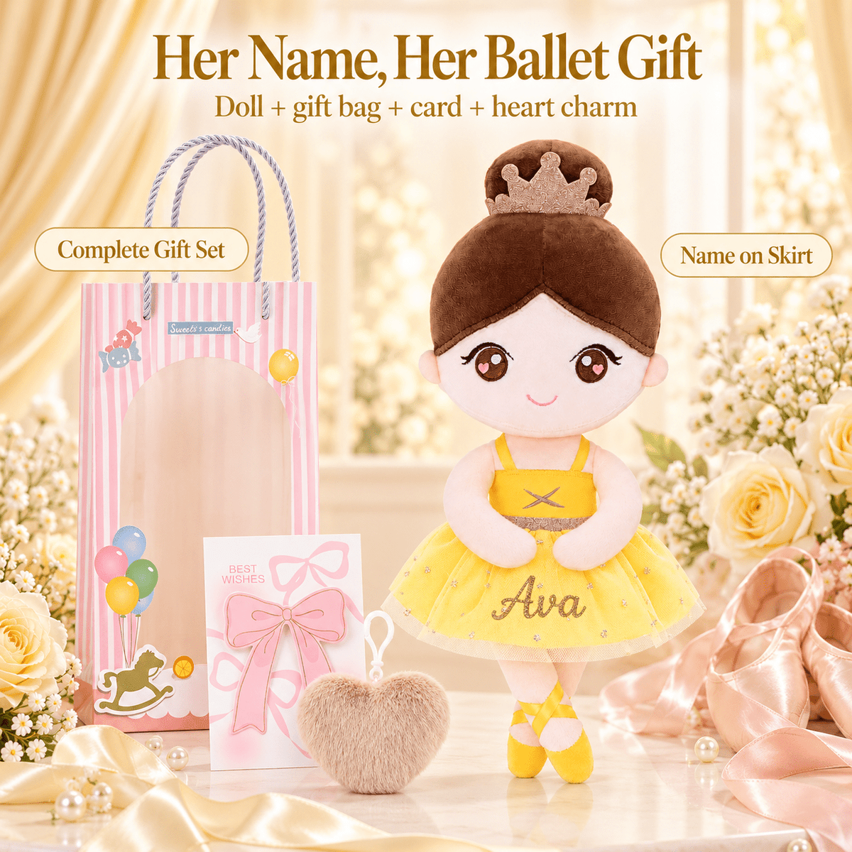 Gloveleya 13-inch Personalized Plush Dolls Ballerina Series Yellow - Gloveleya Official