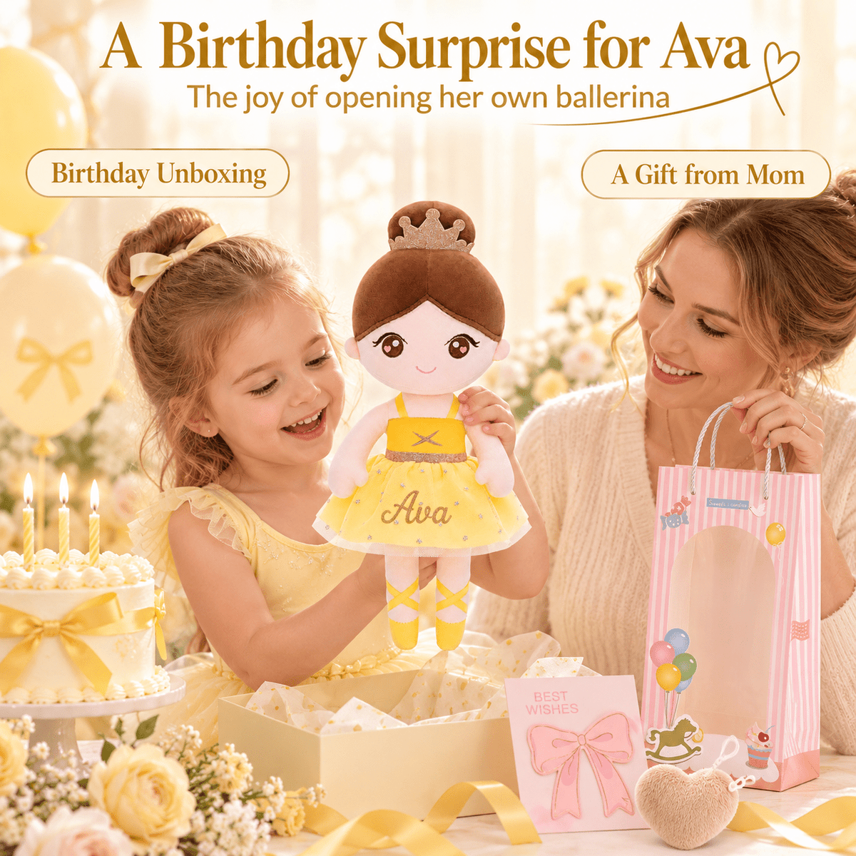 Gloveleya 13-inch Personalized Plush Dolls Ballerina Series Yellow - Gloveleya Official