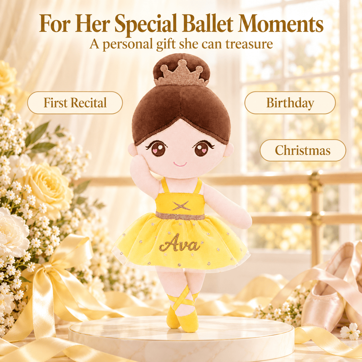 Gloveleya 13-inch Personalized Plush Dolls Ballerina Series Yellow - Gloveleya Official