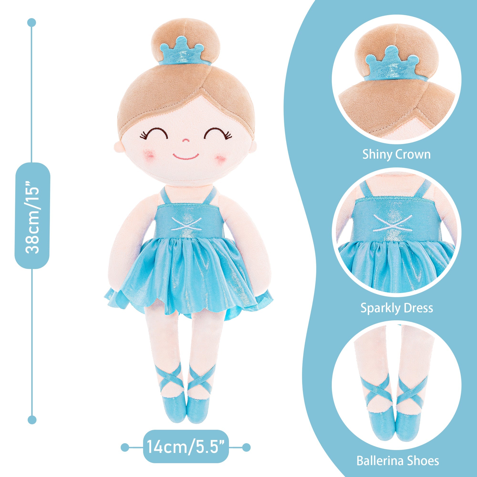 Gloveleya 13 - inch Personalized Plush Dolls Iridescent Glitter Ballerina Series Blue Ballet Dream - Gloveleya Official