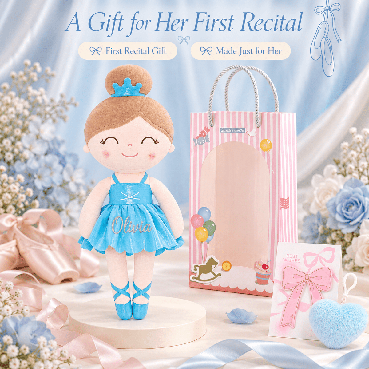 Gloveleya 13-inch Personalized Plush Dolls Iridescent Glitter Ballerina Series Blue Ballet Dream - Gloveleya Official