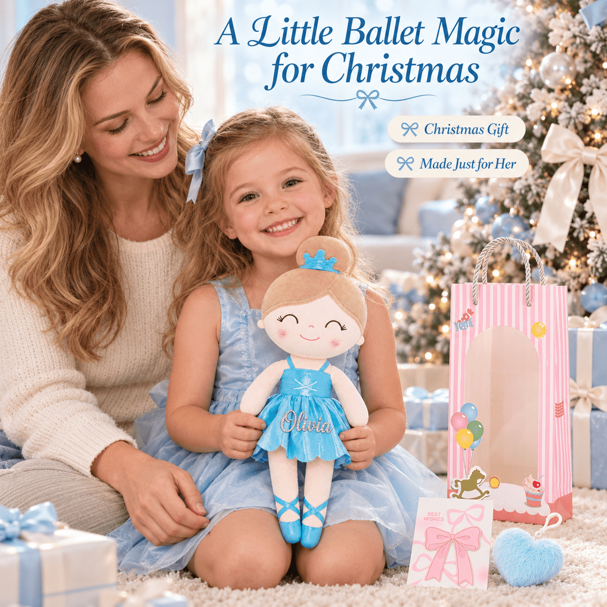 Gloveleya 13-inch Personalized Plush Dolls Iridescent Glitter Ballerina Series Blue Ballet Dream - Gloveleya Official
