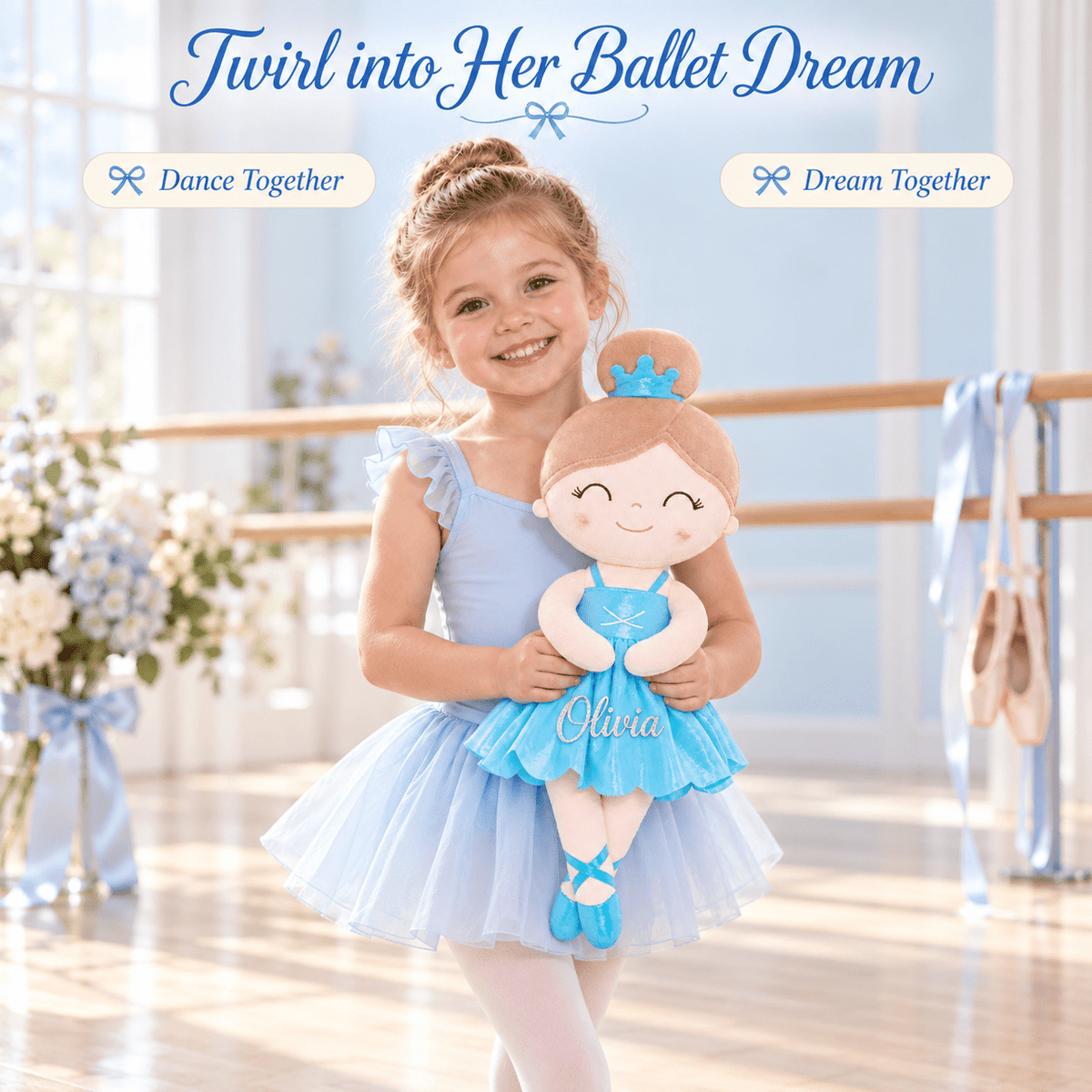 Gloveleya 13-inch Personalized Plush Dolls Iridescent Glitter Ballerina Series Blue Ballet Dream - Gloveleya Official