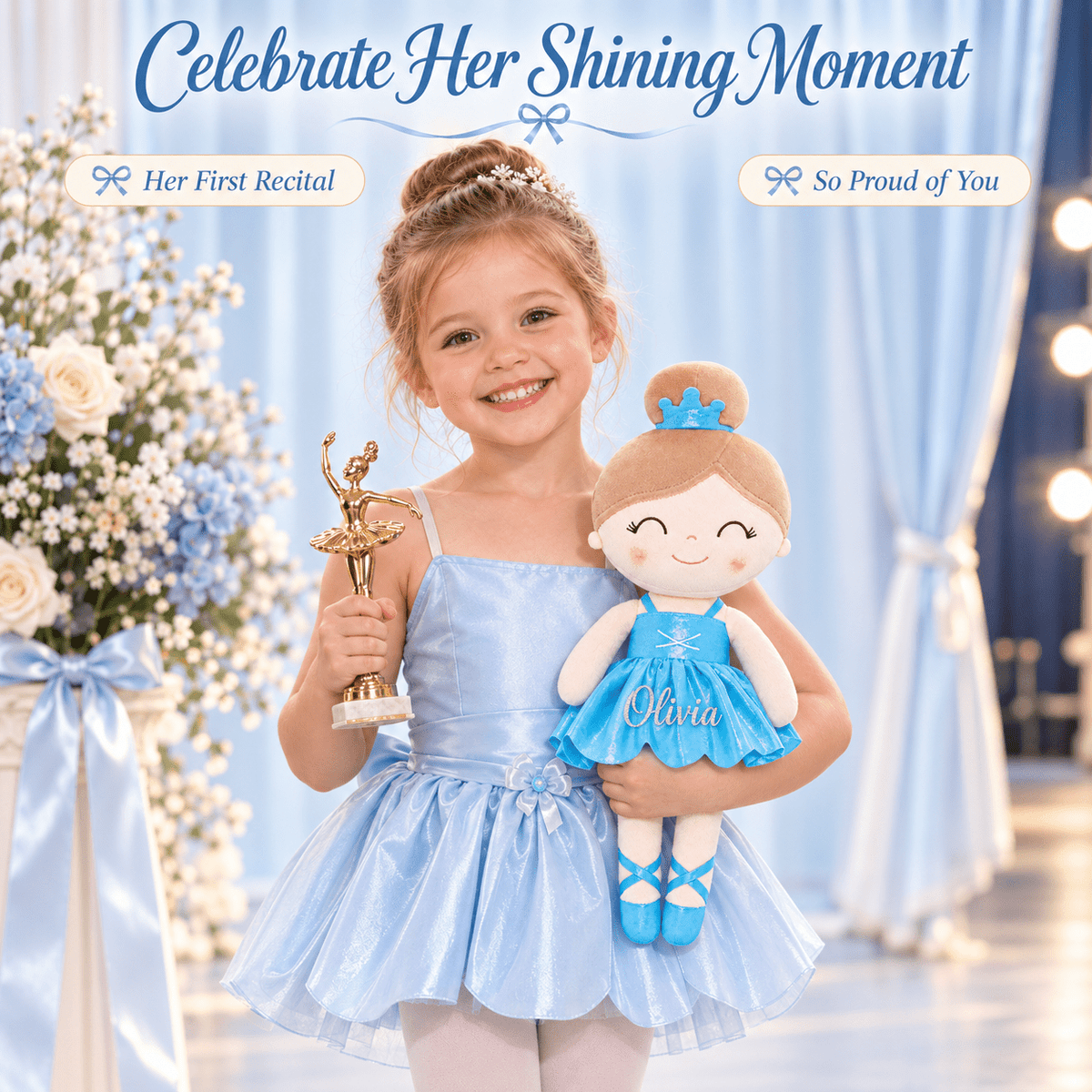Gloveleya 13-inch Personalized Plush Dolls Iridescent Glitter Ballerina Series Blue Ballet Dream - Gloveleya Official