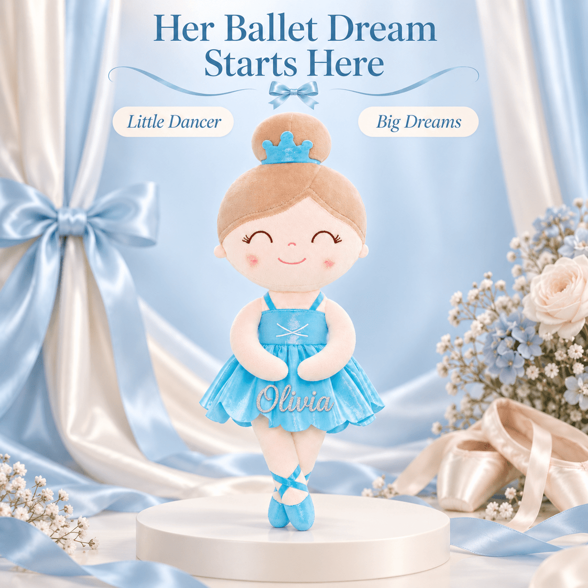 Gloveleya 13-inch Personalized Plush Dolls Iridescent Glitter Ballerina Series Blue Ballet Dream - Gloveleya Official