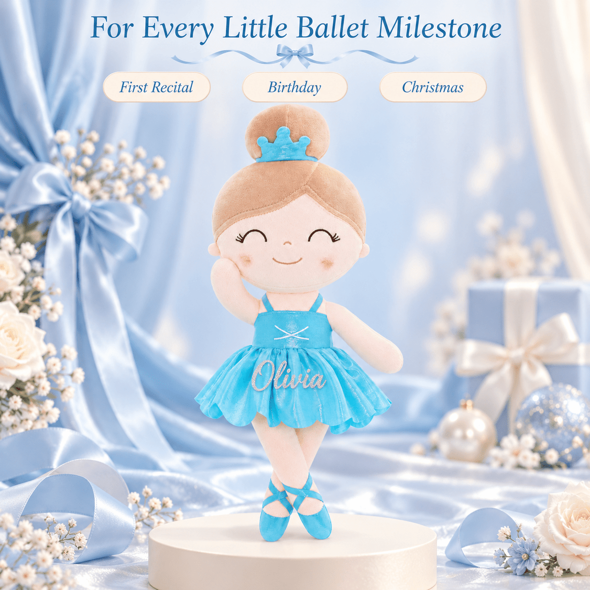 Gloveleya 13-inch Personalized Plush Dolls Iridescent Glitter Ballerina Series Blue Ballet Dream - Gloveleya Official