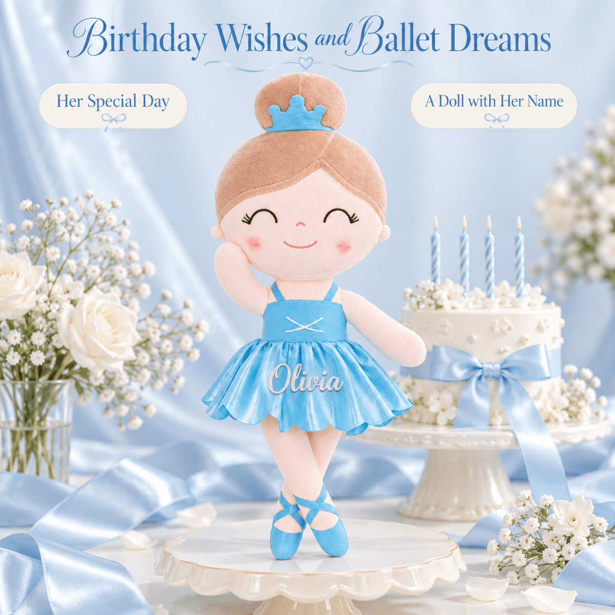 Gloveleya 13-inch Personalized Plush Dolls Iridescent Glitter Ballerina Series Blue Ballet Dream - Gloveleya Official