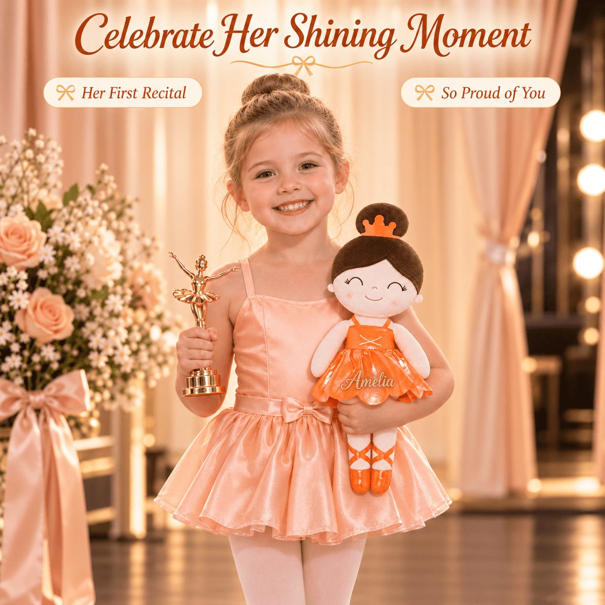 Gloveleya 13-inch Personalized Plush Dolls Iridescent Glitter Ballerina Series Orange Ballet Dream - Gloveleya Official