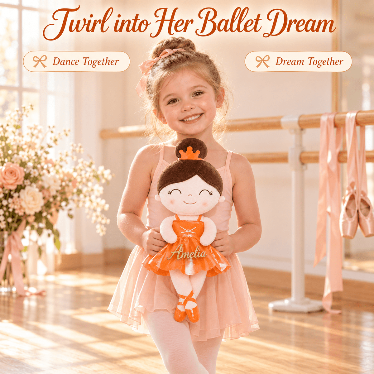 Gloveleya 13-inch Personalized Plush Dolls Iridescent Glitter Ballerina Series Orange Ballet Dream - Gloveleya Official