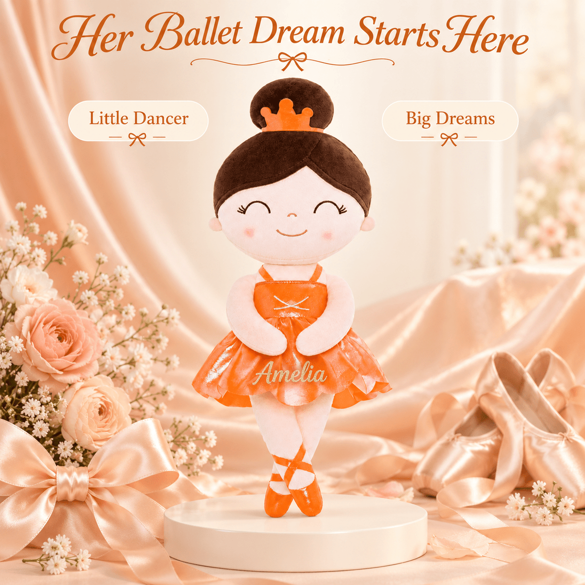 Gloveleya 13-inch Personalized Plush Dolls Iridescent Glitter Ballerina Series Orange Ballet Dream - Gloveleya Official