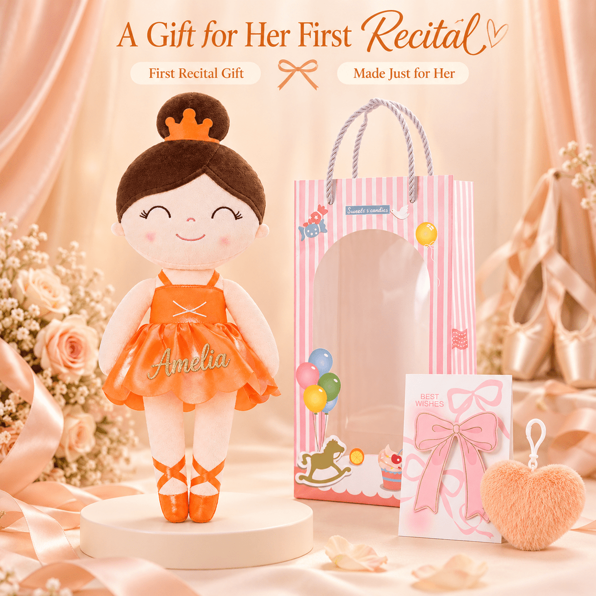 Gloveleya 13-inch Personalized Plush Dolls Iridescent Glitter Ballerina Series Orange Ballet Dream - Gloveleya Official