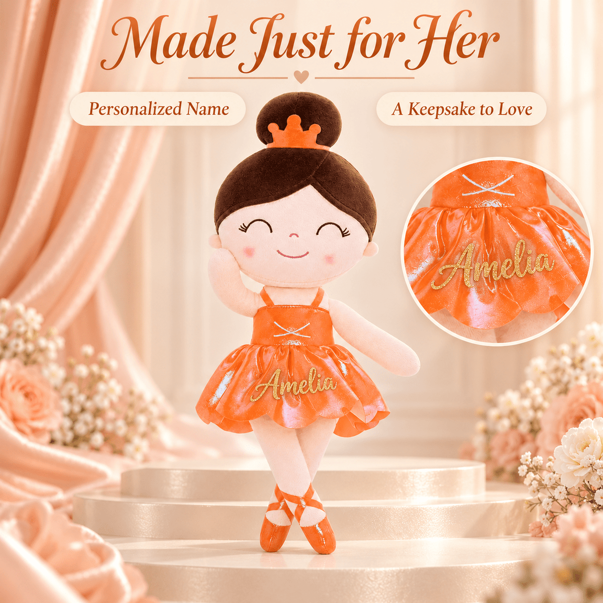 Gloveleya 13-inch Personalized Plush Dolls Iridescent Glitter Ballerina Series Orange Ballet Dream - Gloveleya Official