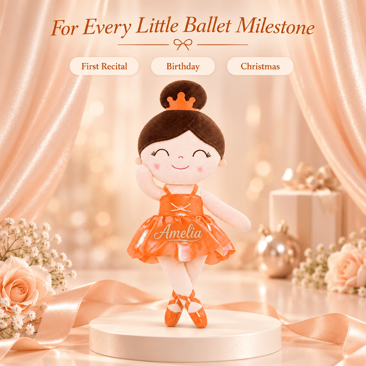 Gloveleya 13-inch Personalized Plush Dolls Iridescent Glitter Ballerina Series Orange Ballet Dream - Gloveleya Official