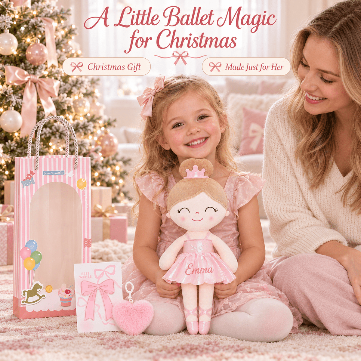 Gloveleya 13-inch Personalized Plush Dolls Iridescent Glitter Ballerina Series Pink Ballet Dream - Gloveleya Official