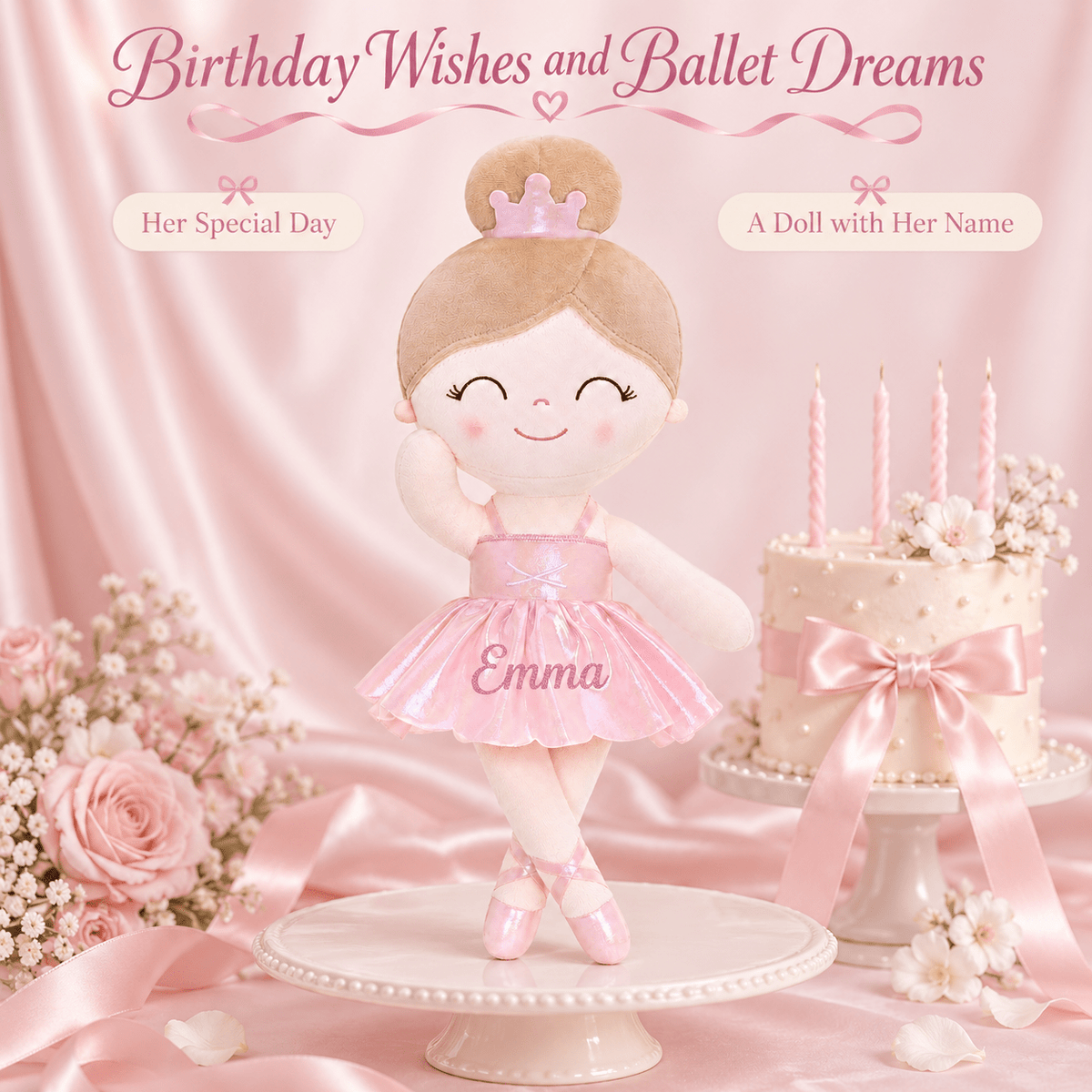 Gloveleya 13-inch Personalized Plush Dolls Iridescent Glitter Ballerina Series Pink Ballet Dream - Gloveleya Official