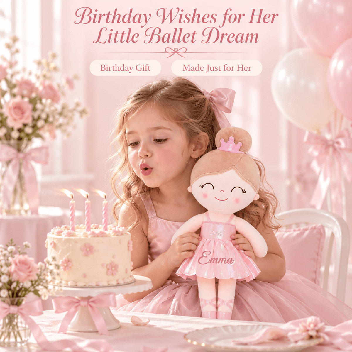 Gloveleya 13-inch Personalized Plush Dolls Iridescent Glitter Ballerina Series Pink Ballet Dream - Gloveleya Official