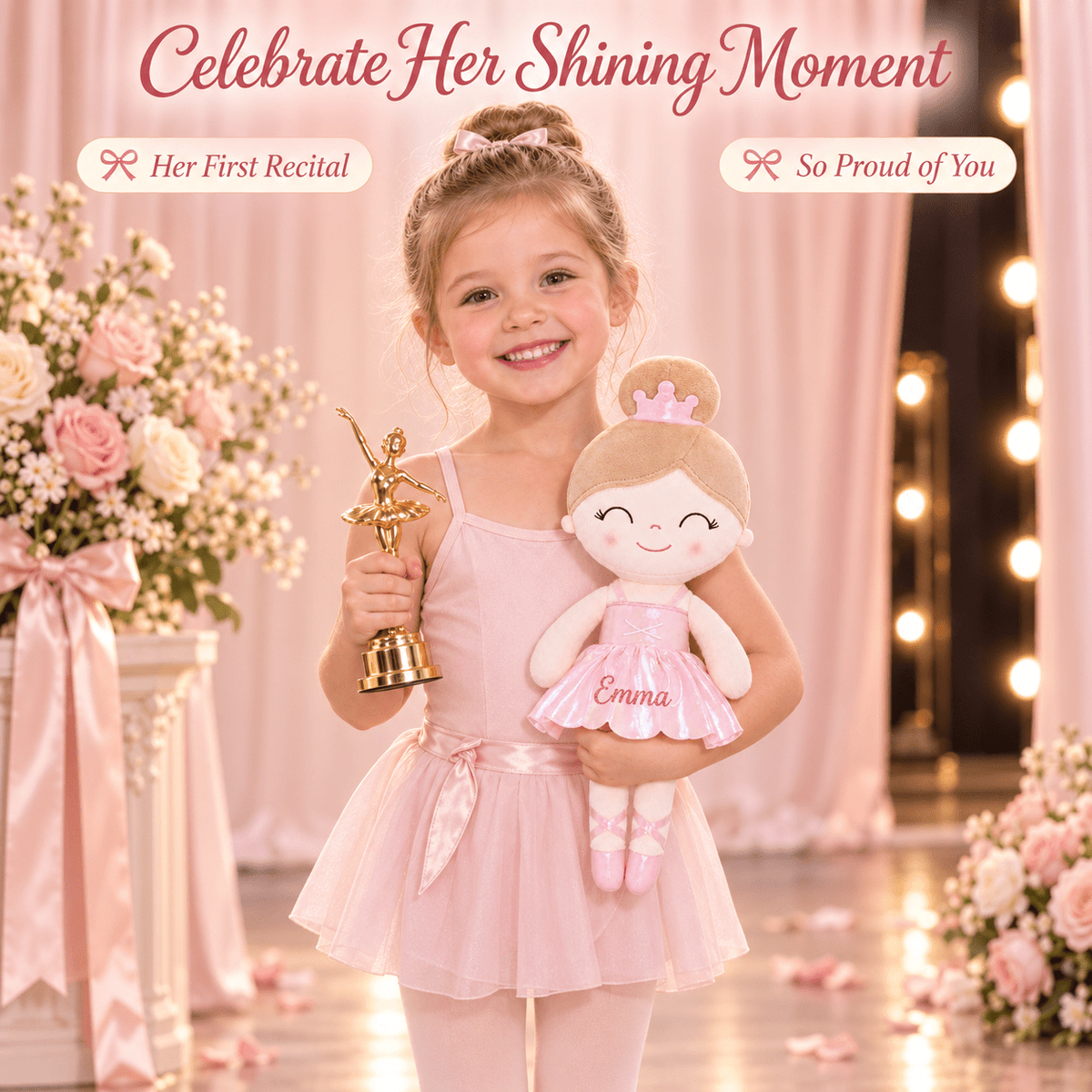 Gloveleya 13-inch Personalized Plush Dolls Iridescent Glitter Ballerina Series Pink Ballet Dream - Gloveleya Official