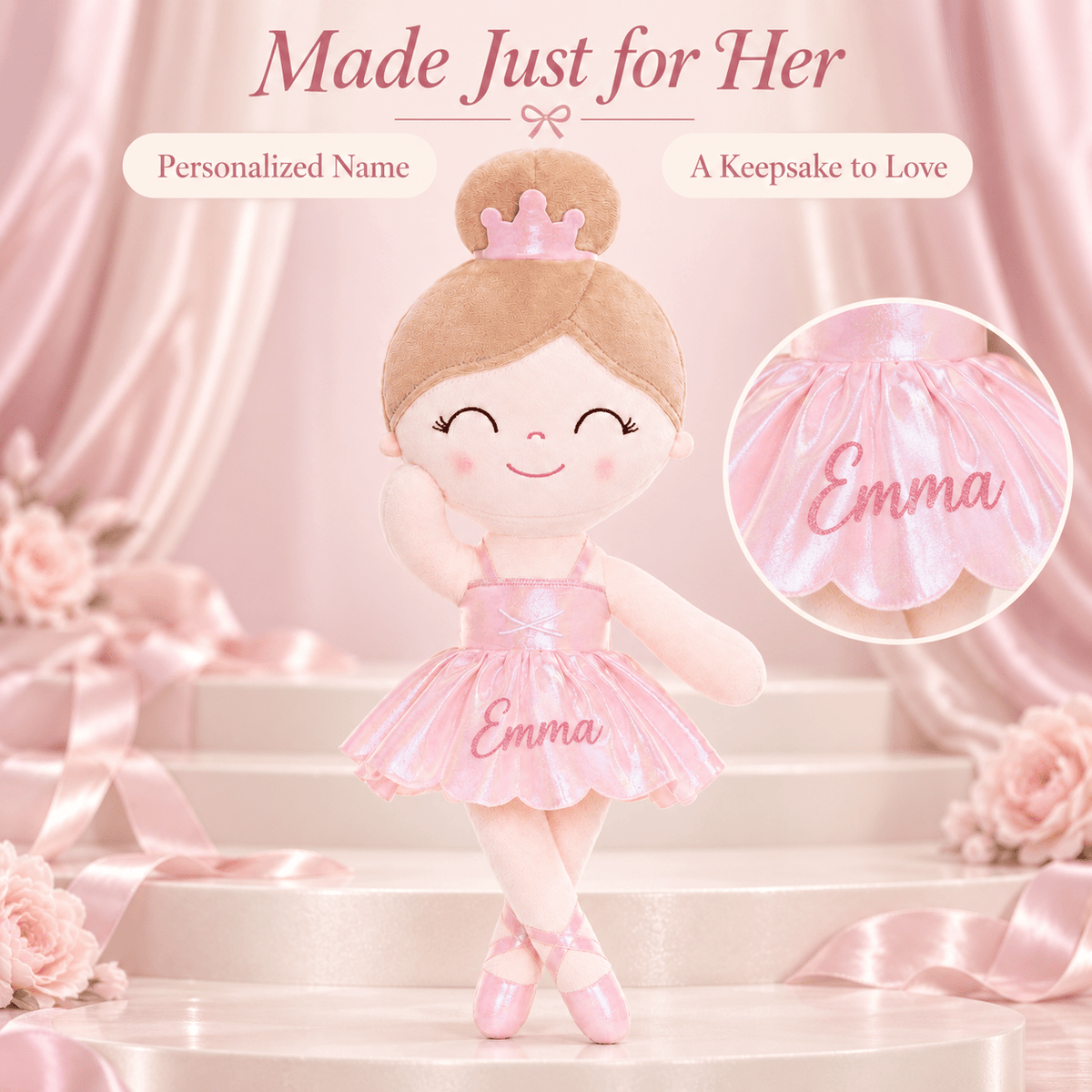 Gloveleya 13-inch Personalized Plush Dolls Iridescent Glitter Ballerina Series Pink Ballet Dream - Gloveleya Official