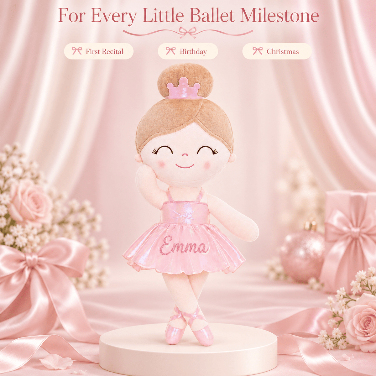Gloveleya 13-inch Personalized Plush Dolls Iridescent Glitter Ballerina Series Pink Ballet Dream - Gloveleya Official