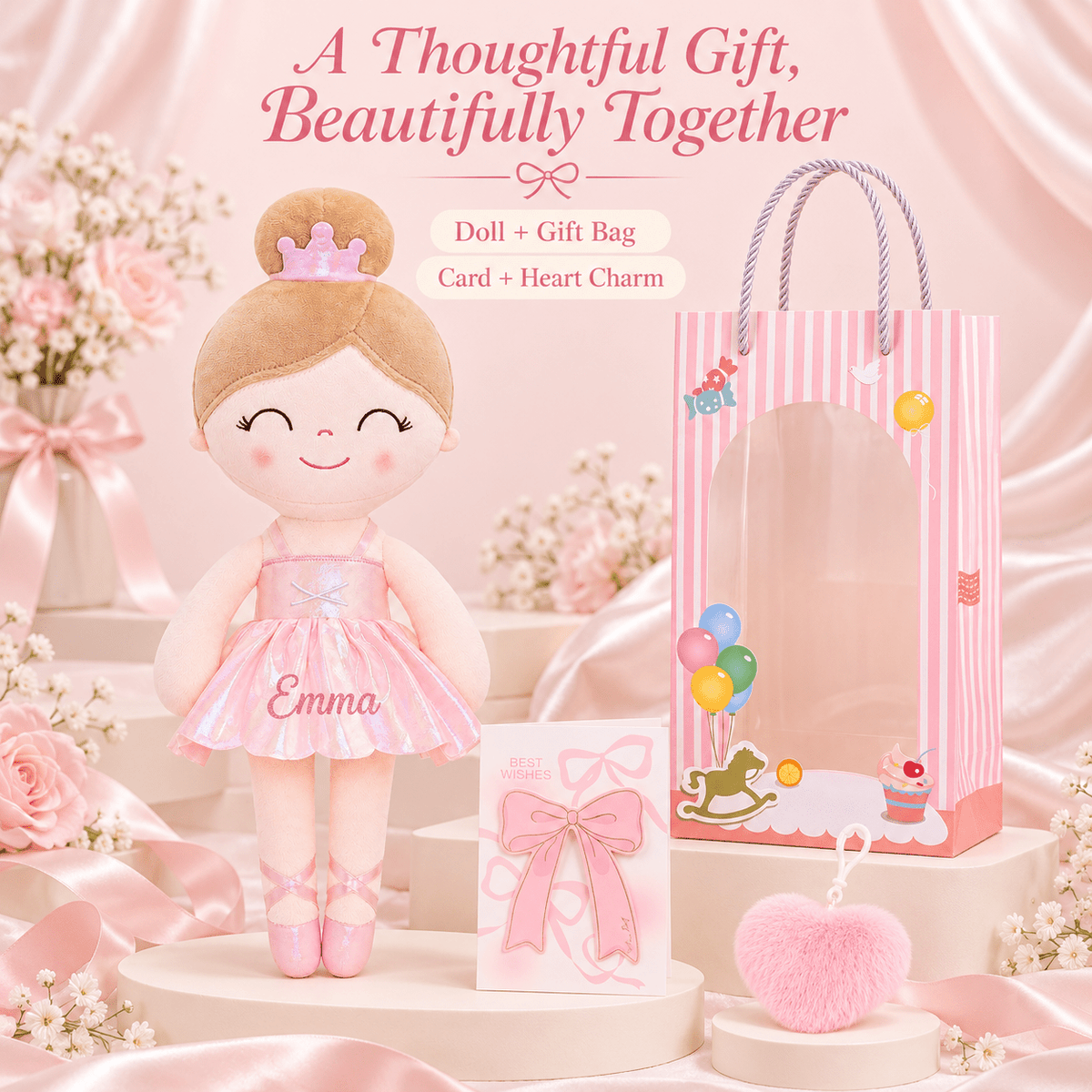 Gloveleya 13-inch Personalized Plush Dolls Iridescent Glitter Ballerina Series Pink Ballet Dream - Gloveleya Official