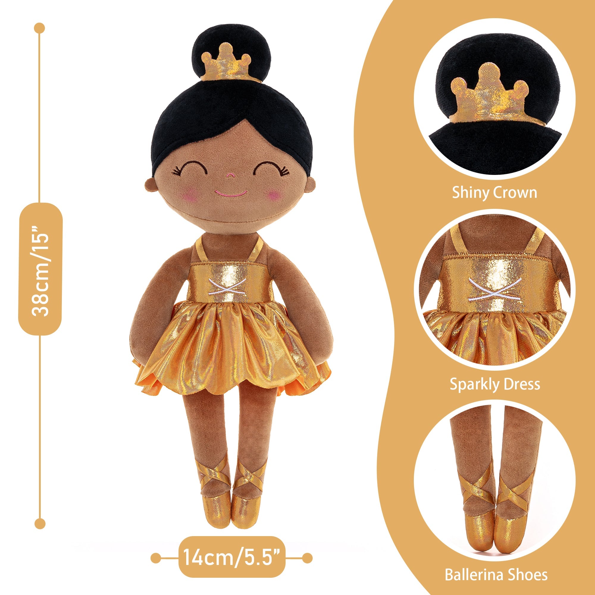 Gloveleya 13 - inch Personalized Plush Dolls Iridescent Glitter Ballerina Series Tanned Gold Ballet Dream - Gloveleya Official