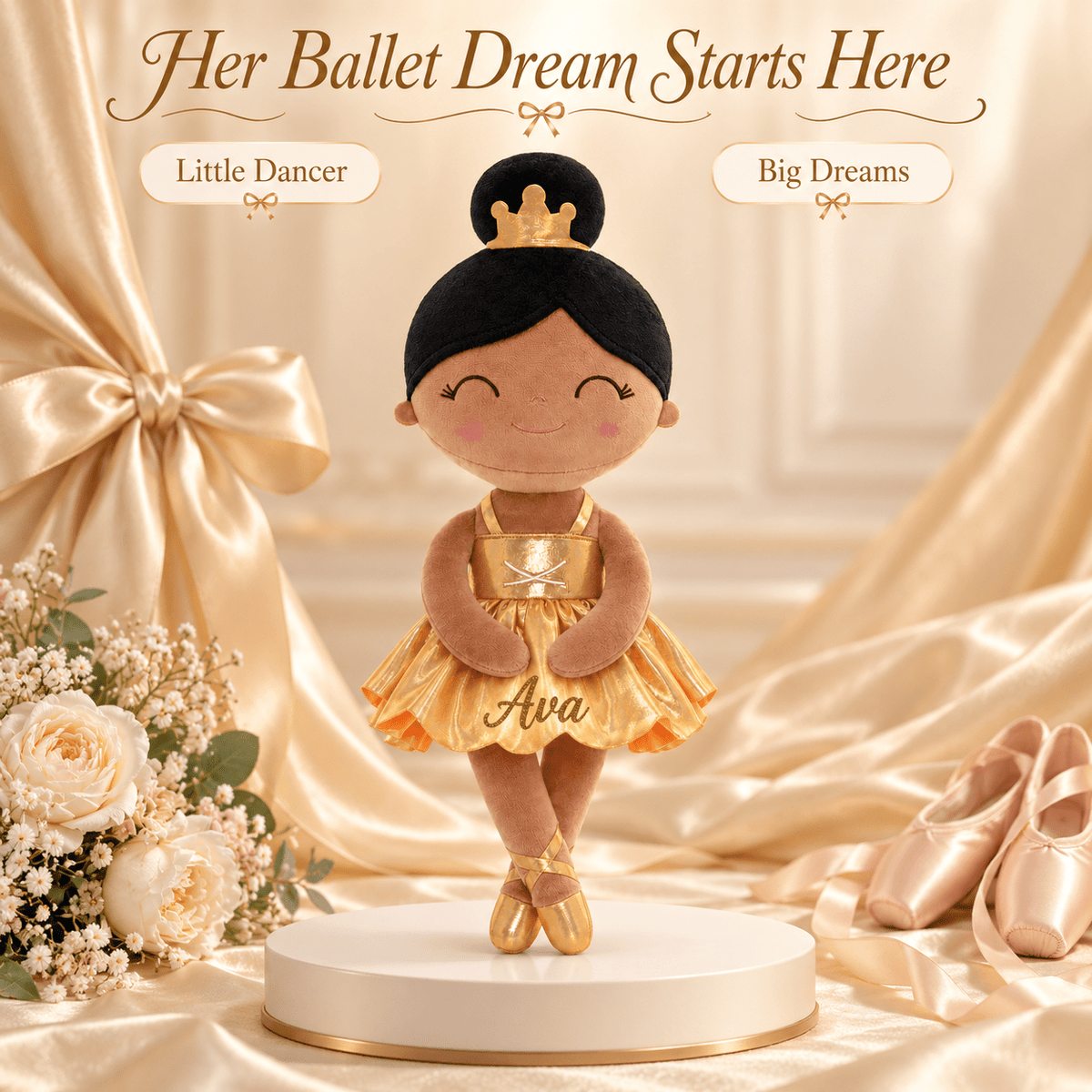 Gloveleya 13-inch Personalized Plush Dolls Iridescent Glitter Ballerina Series Tanned Gold Ballet Dream - Gloveleya Official