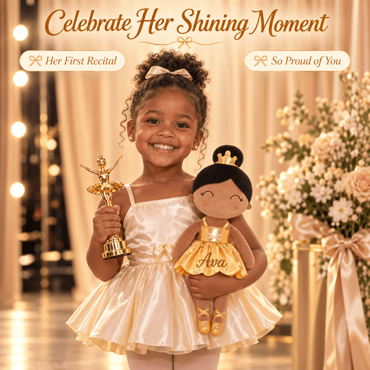 Gloveleya 13-inch Personalized Plush Dolls Iridescent Glitter Ballerina Series Tanned Gold Ballet Dream - Gloveleya Official