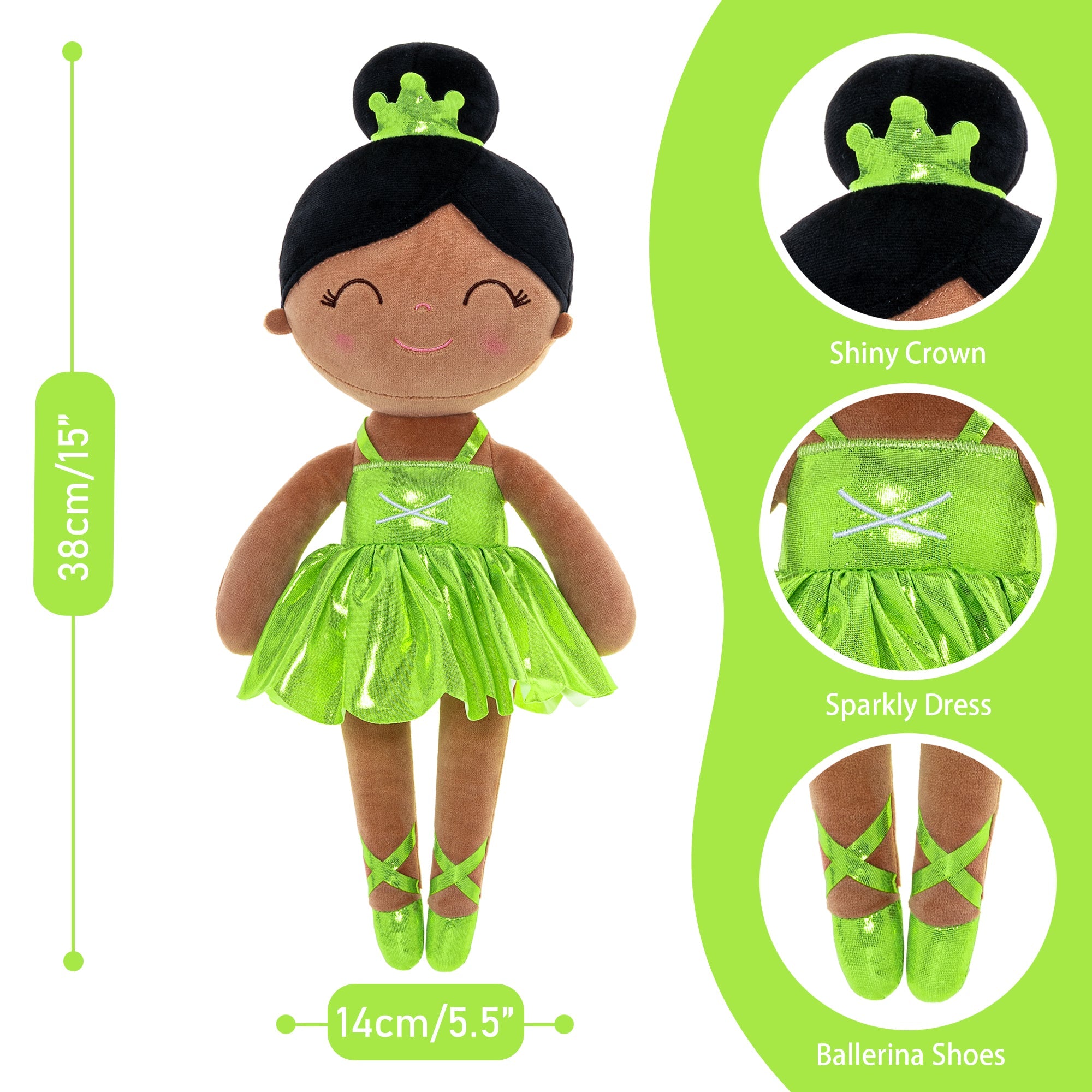 Gloveleya 13 - inch Personalized Plush Dolls Iridescent Glitter Ballerina Series Tanned Green Ballet Dream - Gloveleya Official