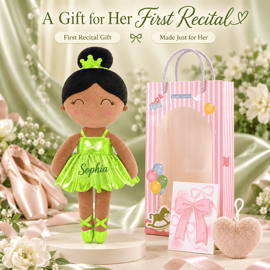 Gloveleya 13-inch Personalized Plush Dolls Iridescent Glitter Ballerina Series Tanned Green Ballet Dream - Gloveleya Official