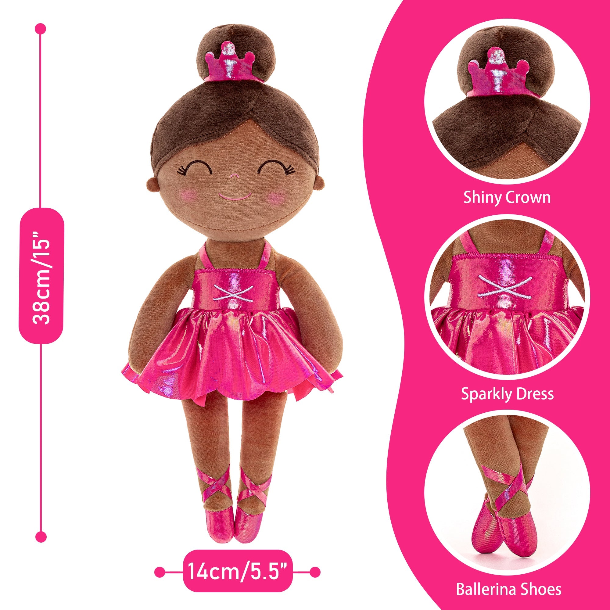 Gloveleya 13 - inch Personalized Plush Dolls Iridescent Glitter Ballerina Series Tanned Rose Ballet Dream - Gloveleya Official